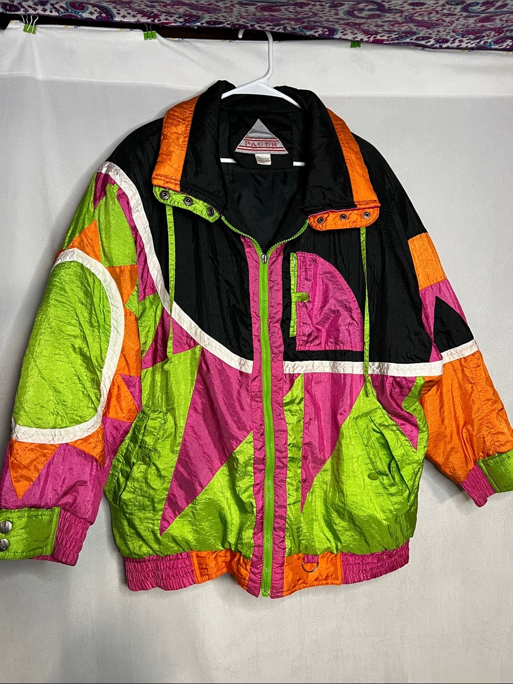 Vintage Neon Colorblock Men’s Large Jacket — Pink, Lime & Orange PTP 27”-Flawed